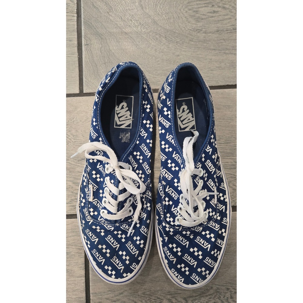 Vans Authentic Blue White Logo Checkerboard Low Top Sneakers Mens 10 Womens 11.5